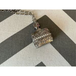 Vintage Heavy Metal Pendant Necklace with Rhinestones